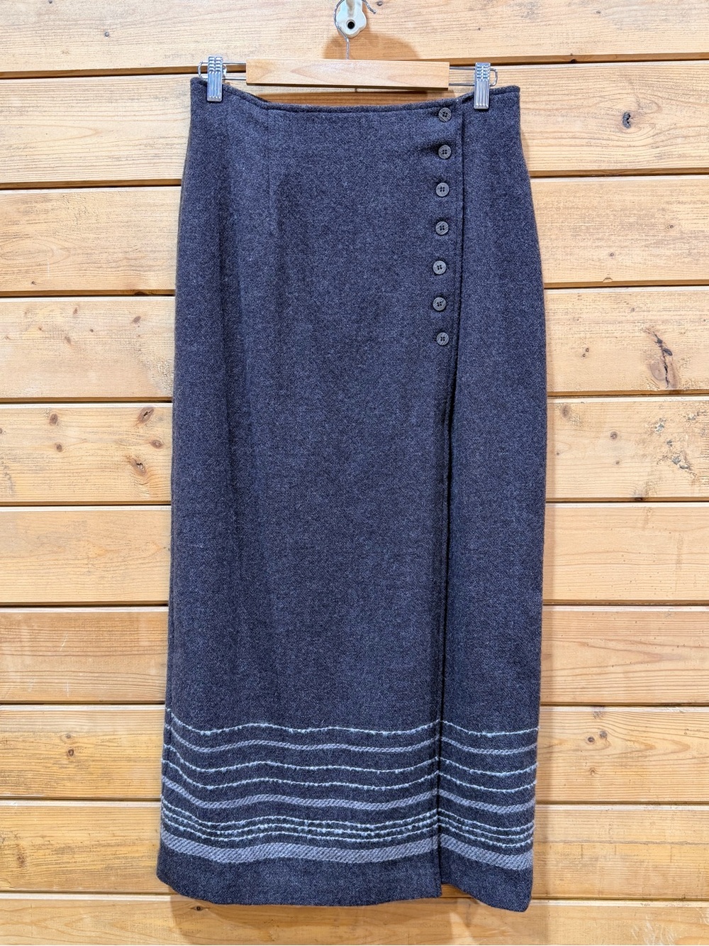 Huis Clos 100% Wool Maxi Skirt 12 Brown Western Ranch Heritage Made Canada